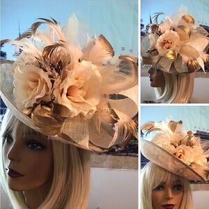 Ivory and Gold Floral Feather Ladies Occasion Fascinator